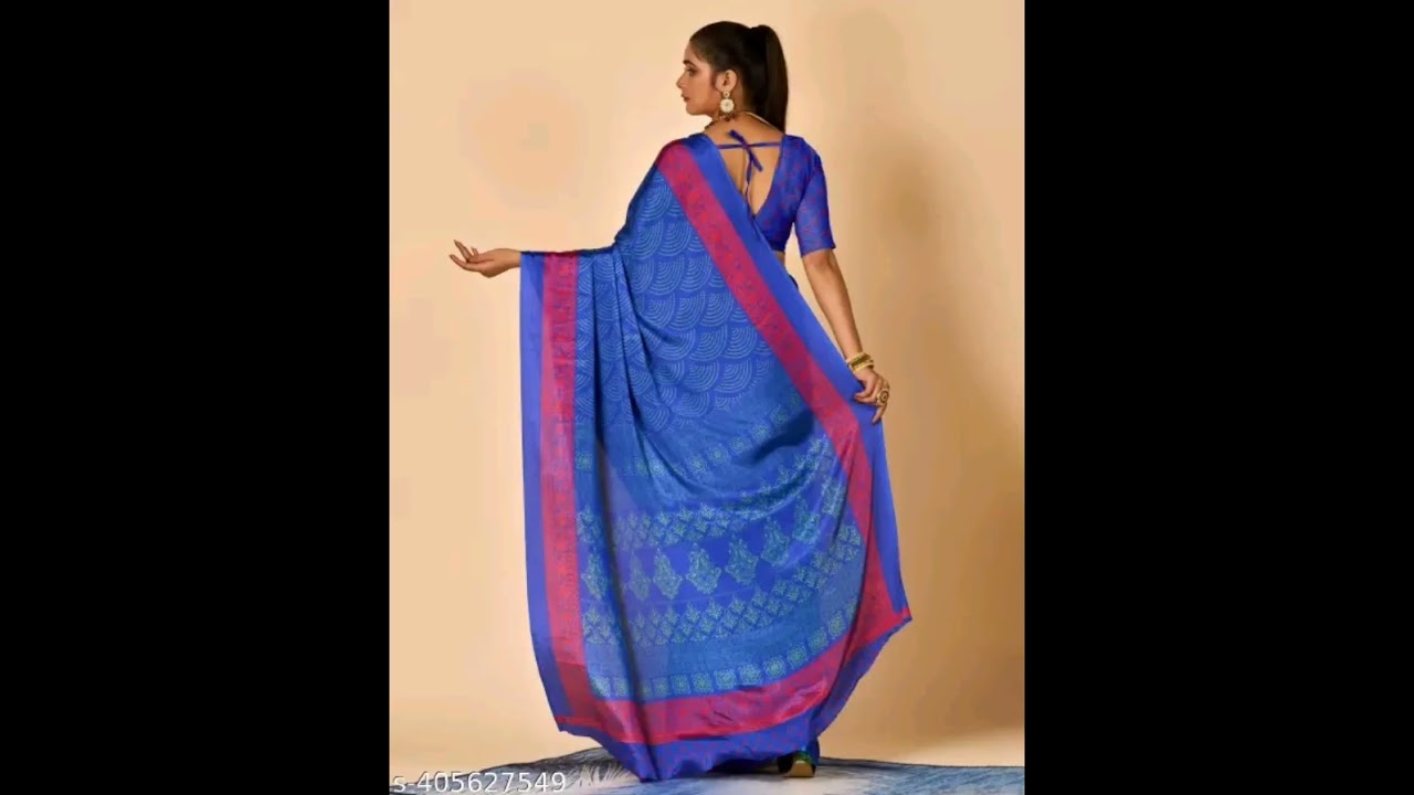 Fancy top selling turky Crepe silk saree blue colour 