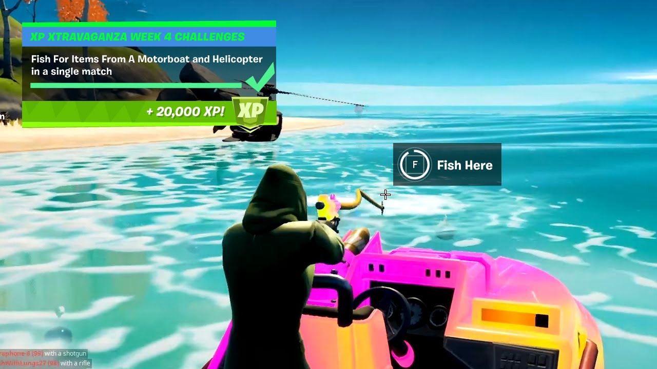 Where to Fish For Items From a Motorboat, Choppa in Fortnite - Week 4 XP Xtravaganza Challenges