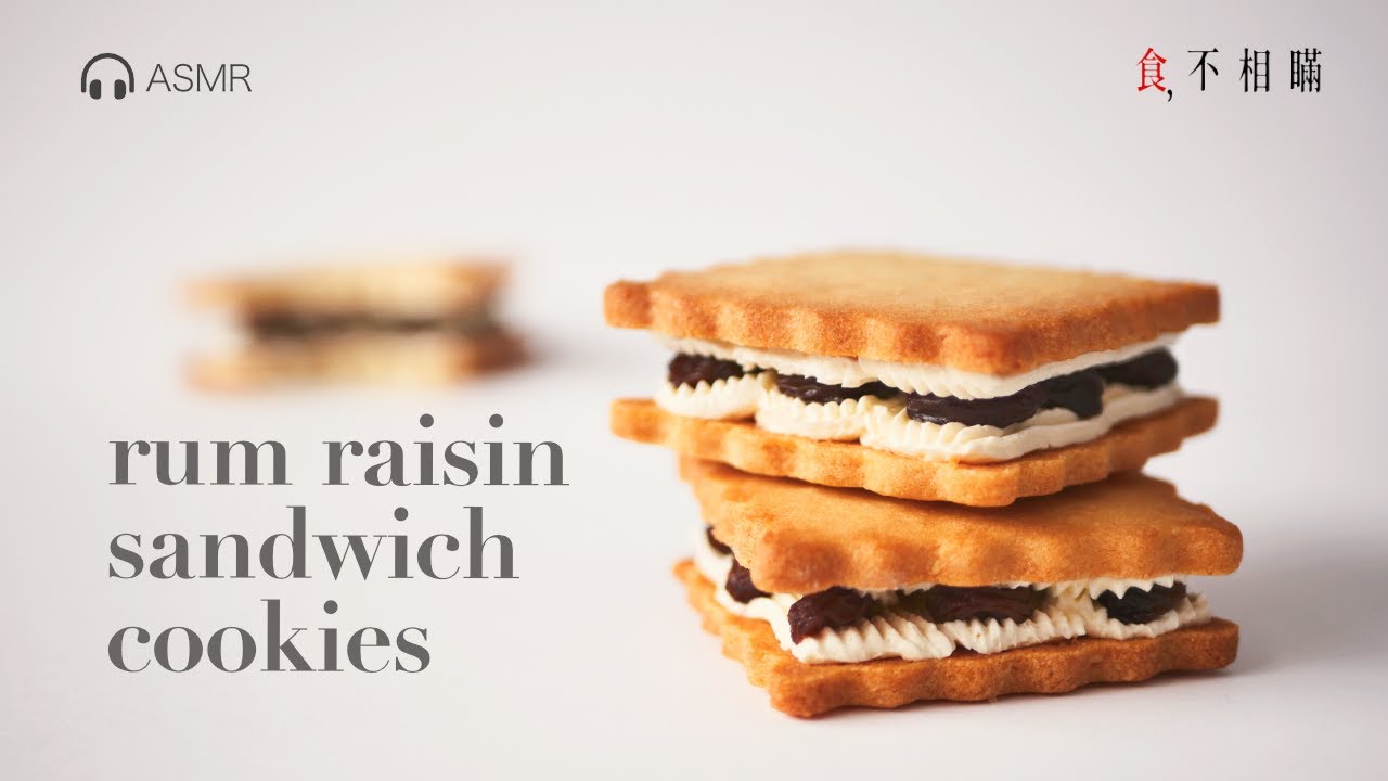 Rum Raisins Sandwich Cookies Recipe: Hokkaido dessert with Italian buttercream & Pâté sucrée.(ASMR)