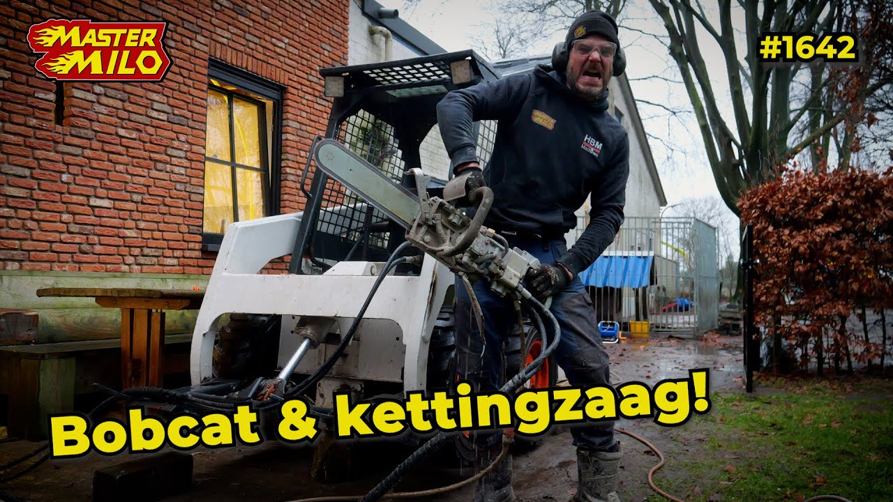 Hydraulische kettingzaag laten draaien met de Bobcat! 