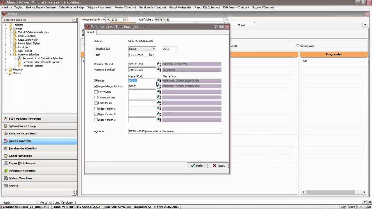 Bilnex V3 - Personel İşlemleri
