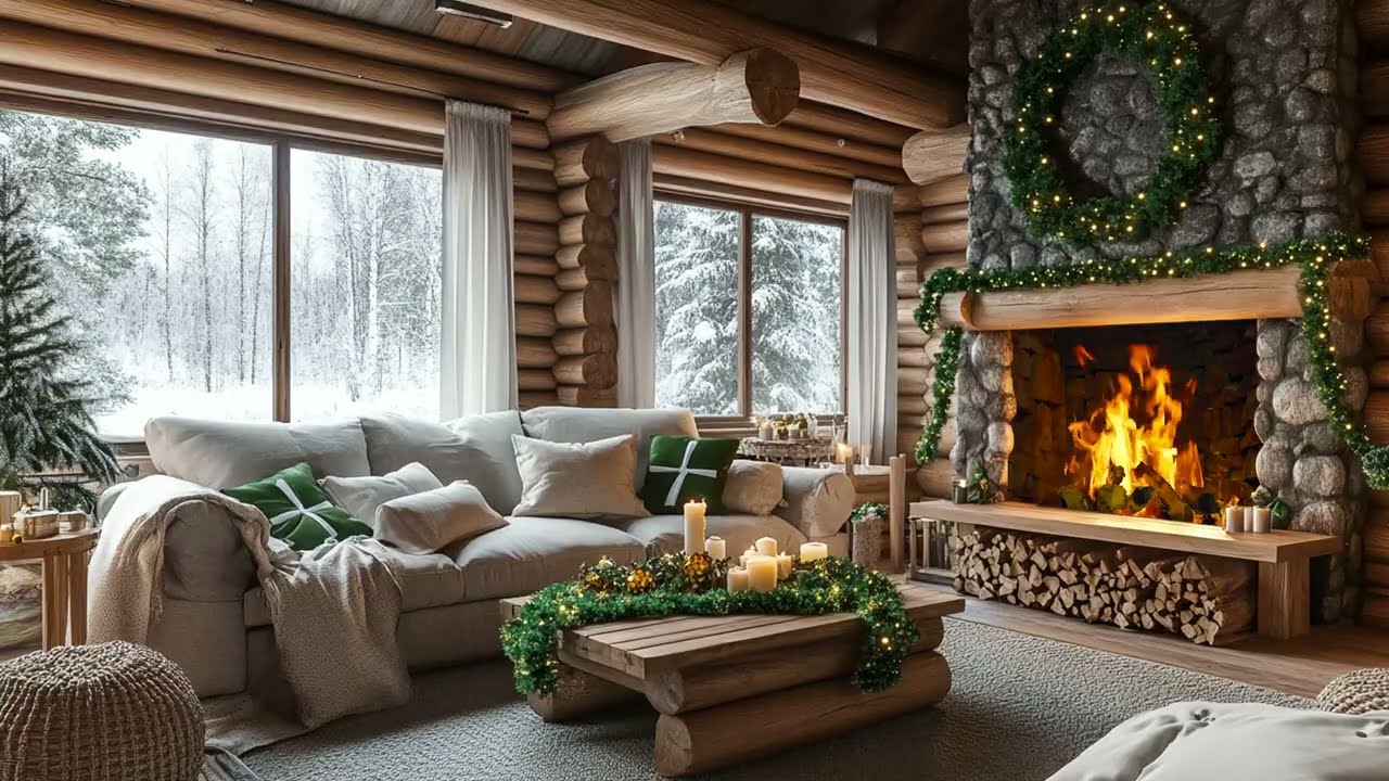 Gentle Winter Snowfall And Fire Sounds Build A Cozy And Relaxing Atmosphere
