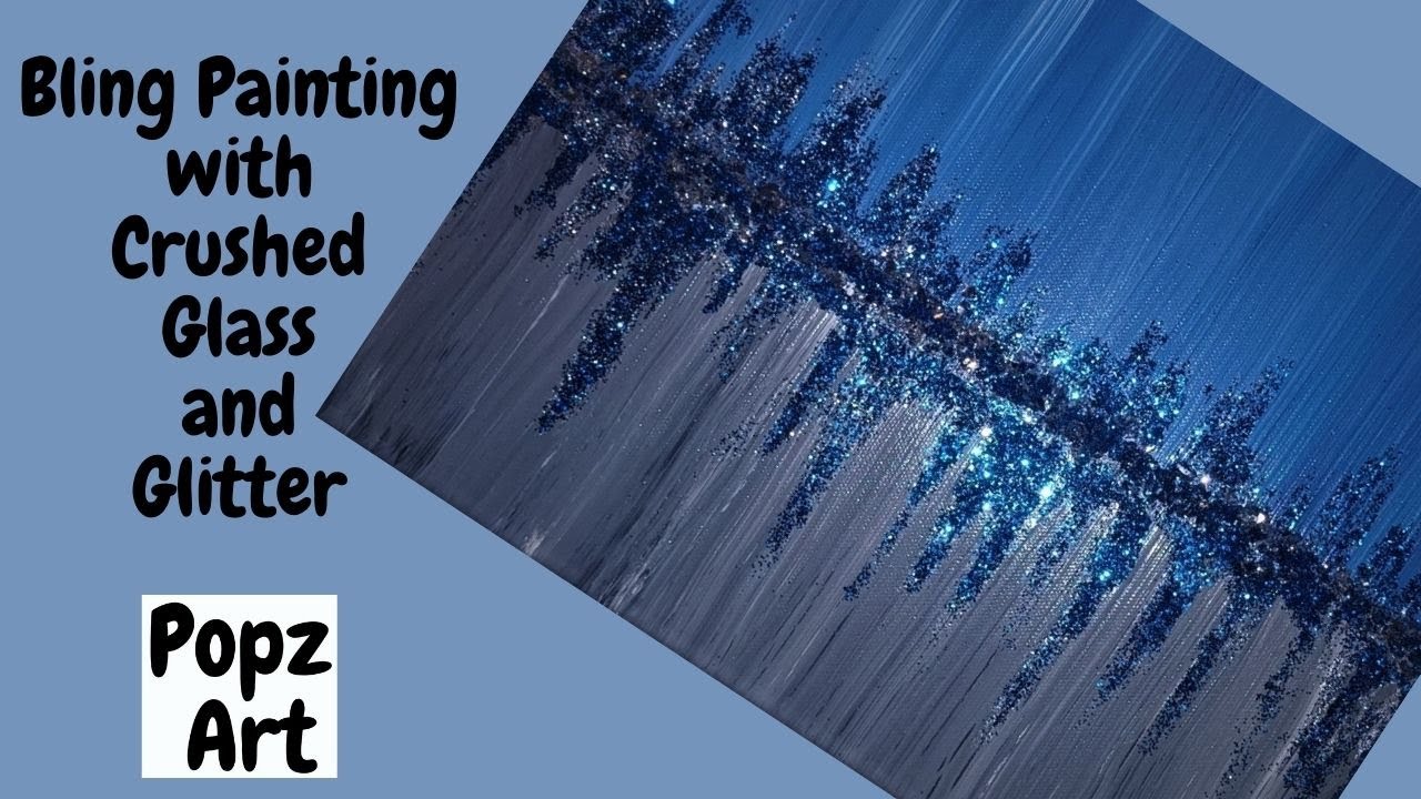 Bling Canvas Painting in Blue and Grey with Crushed Glass and Glitter #bling painting #bling canvas