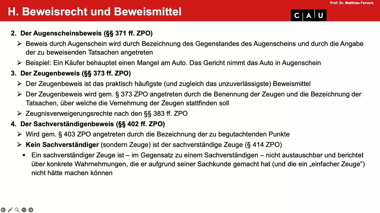 Zivilprozessrecht &ndash;&nbsp;Folge 08 (Beweismittel; Fristen und Pr&auml;klusion)