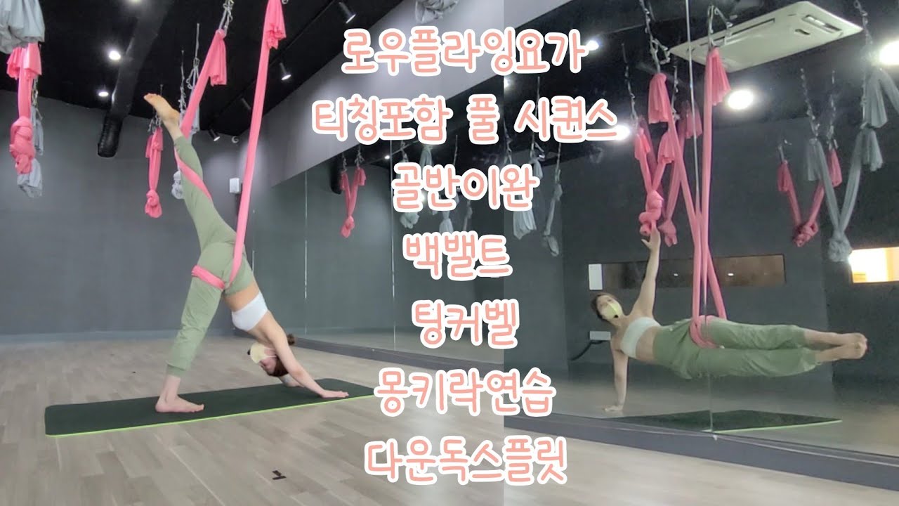 로우플라잉요가 티칭포함 풀 시퀀스 골반이완 백밸트 팅커벨 몽키락연습 다운독스플릿 [lowflyingyoga/주아나요가스쿨]