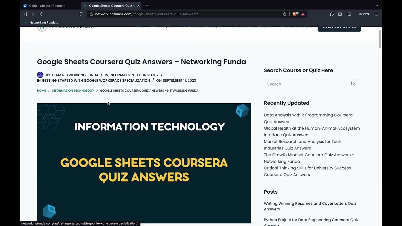 Google Sheets Coursera Quiz Answers | Networking Funda
