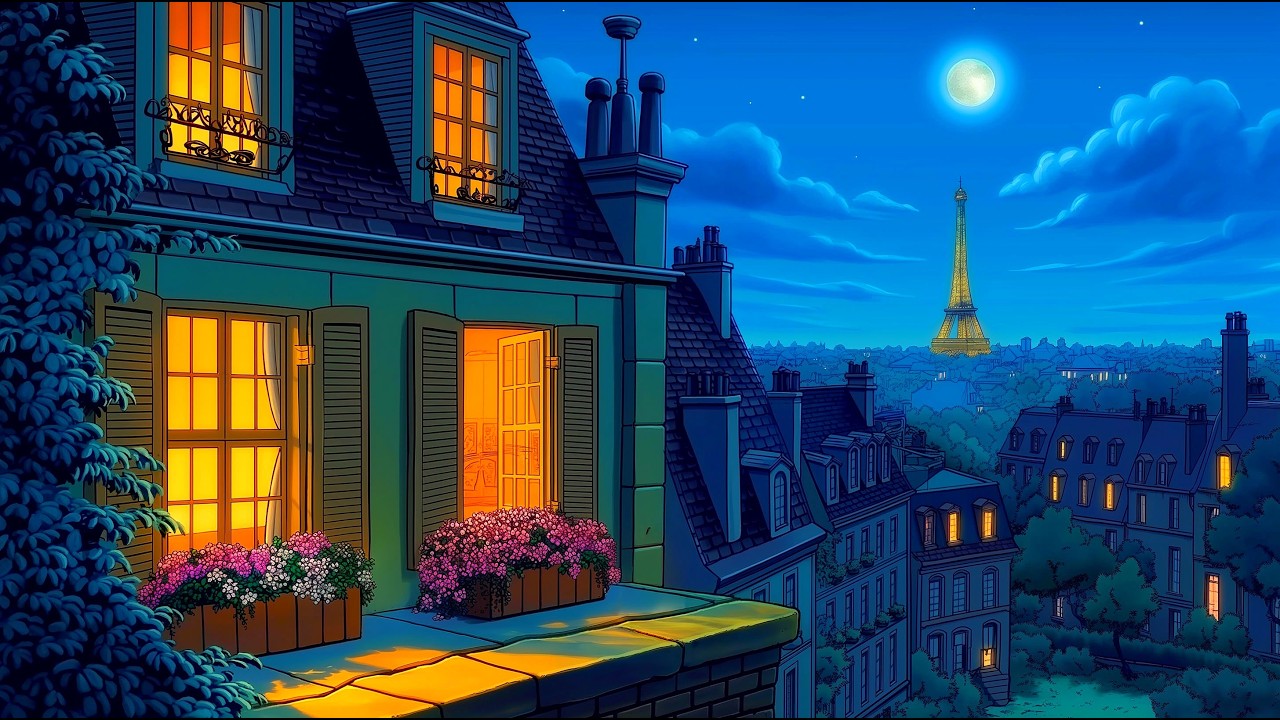 Peaceful night in Paris | Vintage Jazz playing in another room by the window | Rest, Relax, Read