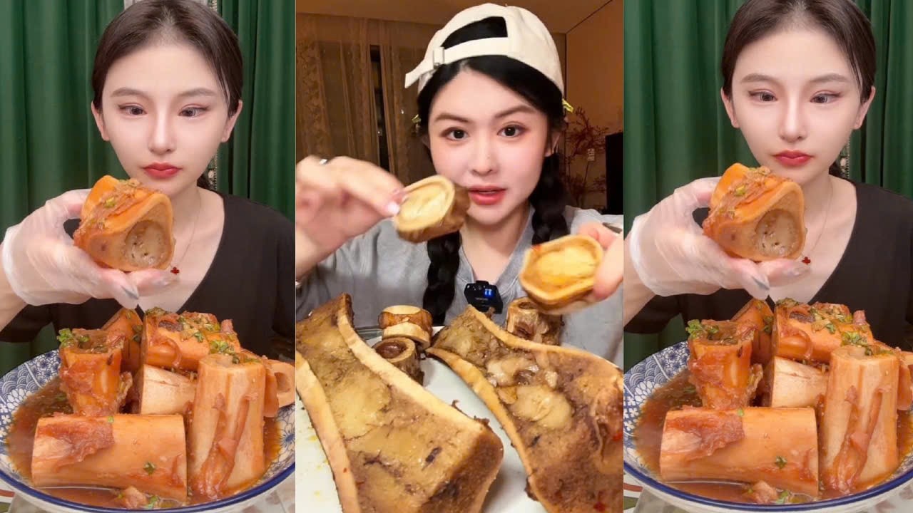 Eating Braised Beef Bone Marrow Spicy, Challenge Eating Super Spicy Braised Beef Bone Marrow Fatty