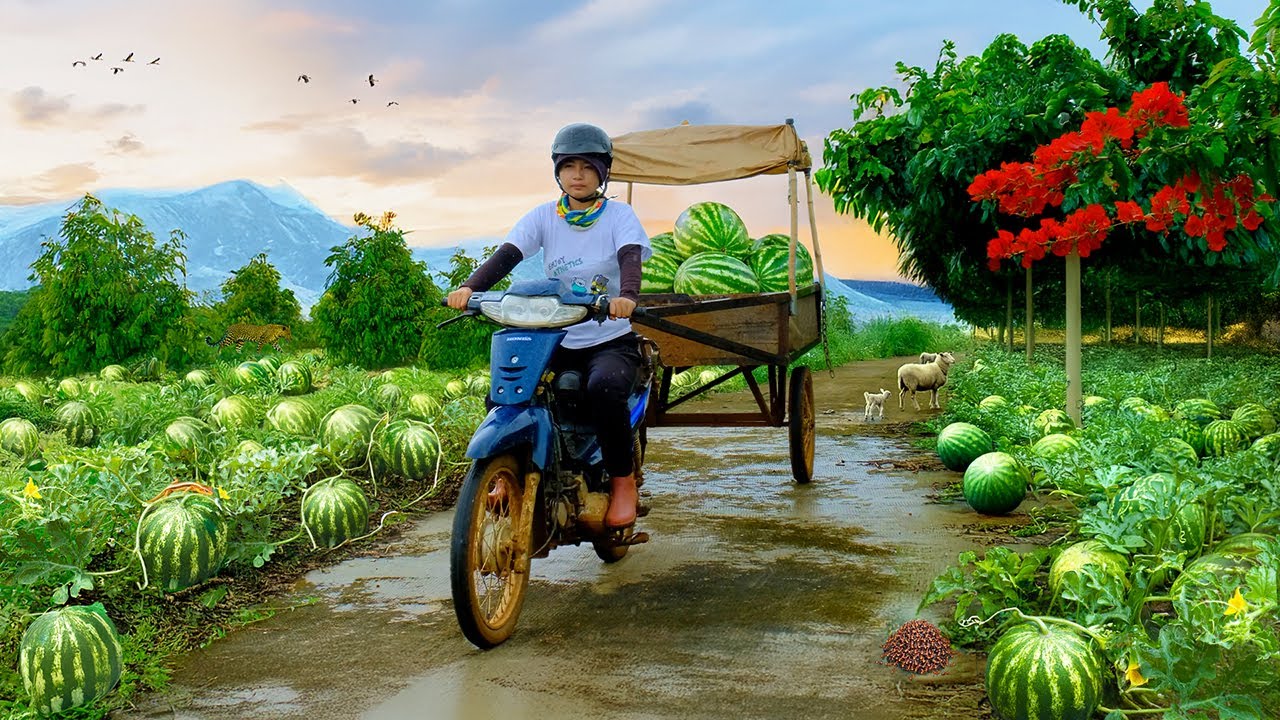 Harvest A Truckload Red-Fleshed Watermelons To Sell At The Market, Care For Garden And Animals