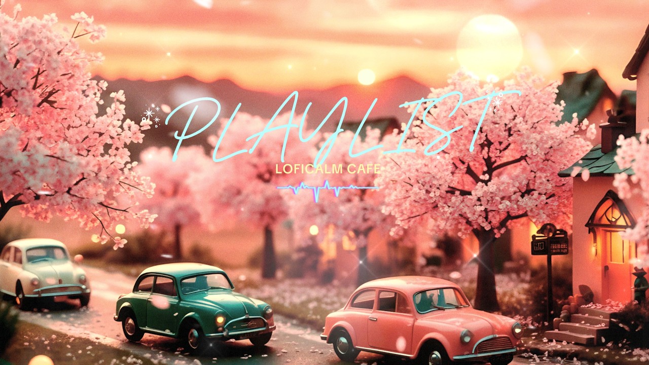 🌸A Warm Evening in Cherry Blossom Town 🚗🌸 | 90s Anime Jazz Piano Lofi | Spring at LOFICALMCafé🌸