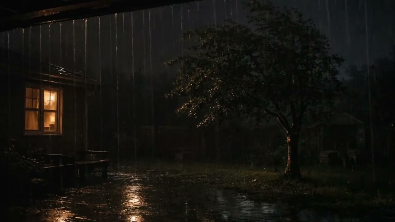 Night Rain Outside the House 🌧️ Gentle Thunder & Deep Sleep Ambience
