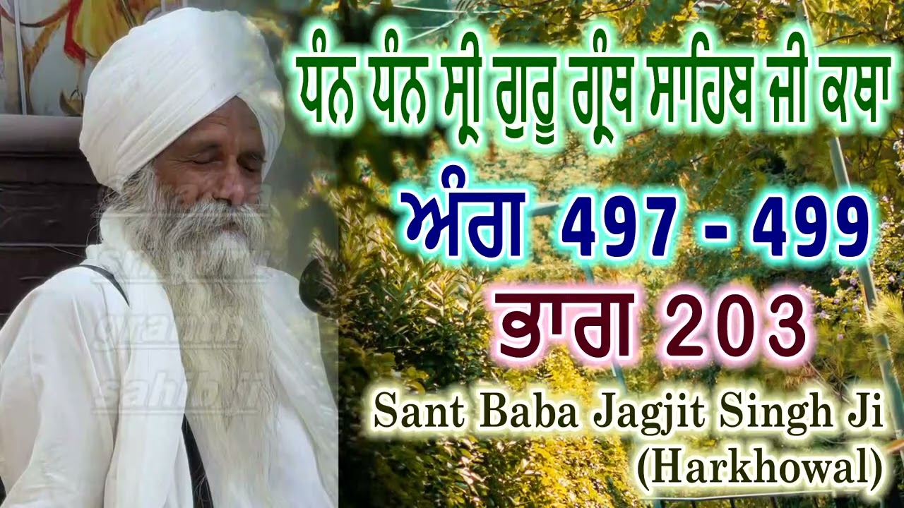 0203 (ਅੰਗ 497 - 499) ਧੰਨ ਧੰਨ ਸ੍ਰੀ ਗੁਰੂ ਗ੍ਰੰਥ ਸਾਹਿਬ ਜੀ ਕਥਾ | Sant Baba Jagjit Singh Ji Harkhowal
