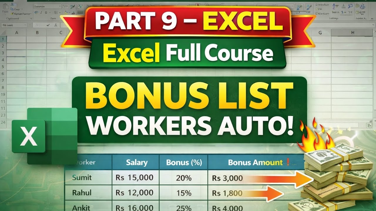 Bonus Kaise Nikale Excel Me | Salary Par Bonus Calculation Formula | Excel Bonus Sheet part 9