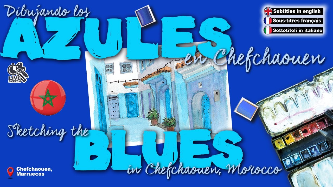 Dibujando Chaouen (Marruecos) en tonos de azul de acuarela. Sketch live in Chaouen, Morocco.