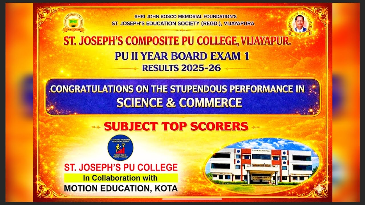 Top Scorers in PU 2 Annual Exam-2026|St Joseph's PU College|Vijayapur|PU 2 Board exams|Karnataka