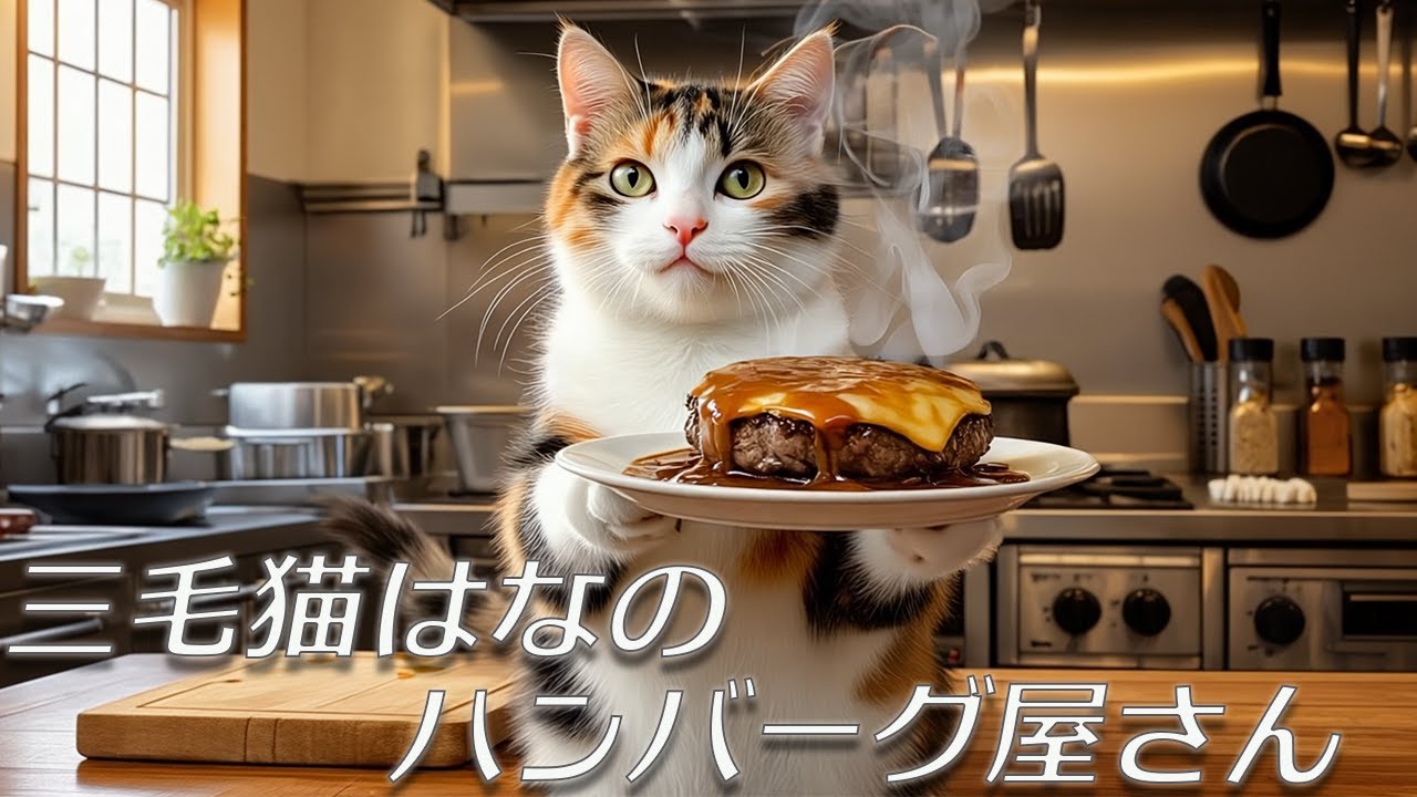 【はたらくねこ】三毛猫はなのハンバーグ屋さん🍽️