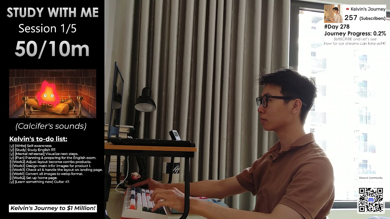 #Day278 Study with me |🍅 5 hours live pomodoro 50/10m🔥Kelvin's Journey to $1Million💰