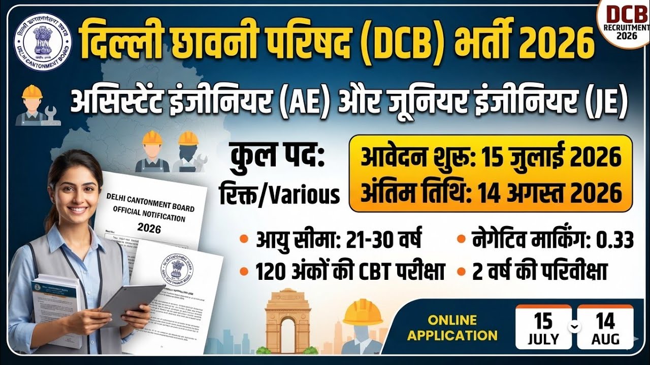 Delhi Cantt Board JE & AE Recruitment 2026: Assistant & Junior Engineer Vacancy, Syllabus, and Ex...