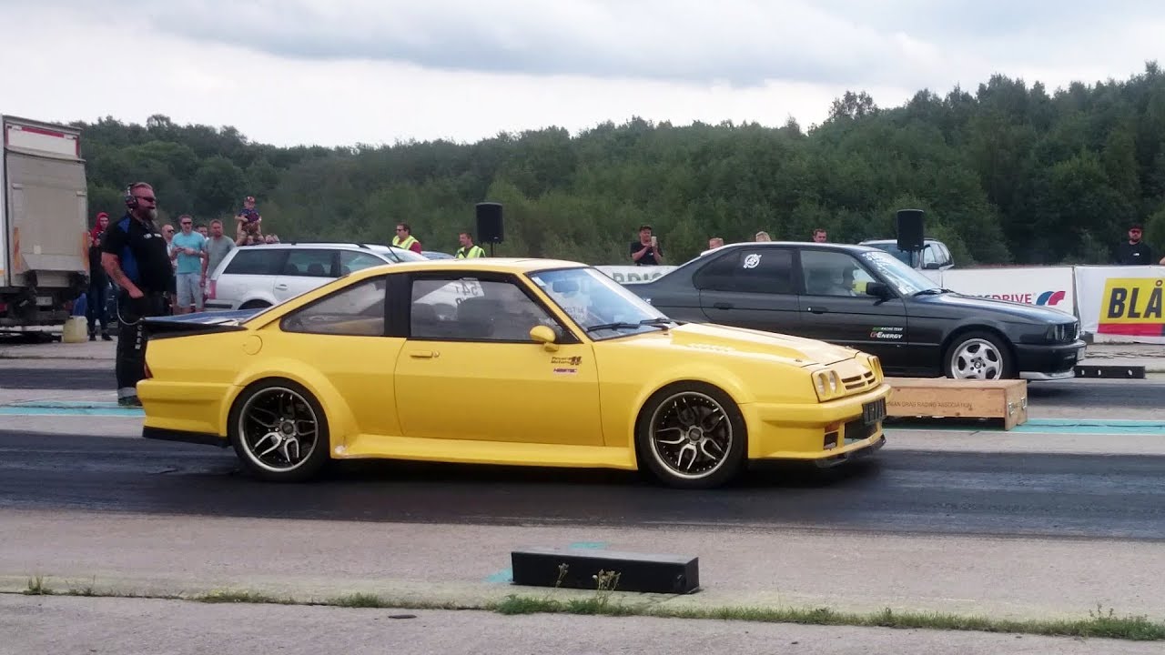 BMW M5 E34 4.9 S62 Kompressor vs Opel Manta 2.8 Holset HX52 Pro Turbo 1/4 mile drag race