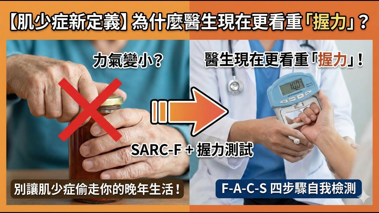 【高齡運動傷害課程】Ch2  肌少症新定義：為什麼醫生現在更看重「握力」？F-A-C-S 四步驟自我檢測，別讓肌少症偷走你的晚年生活！