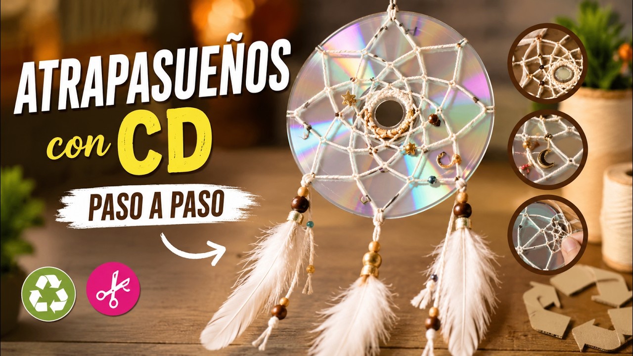 Como hacer un ATRAPASUEÑOS con CD y Lana😍 Reciclaje✨ DIY Dreamcatcher