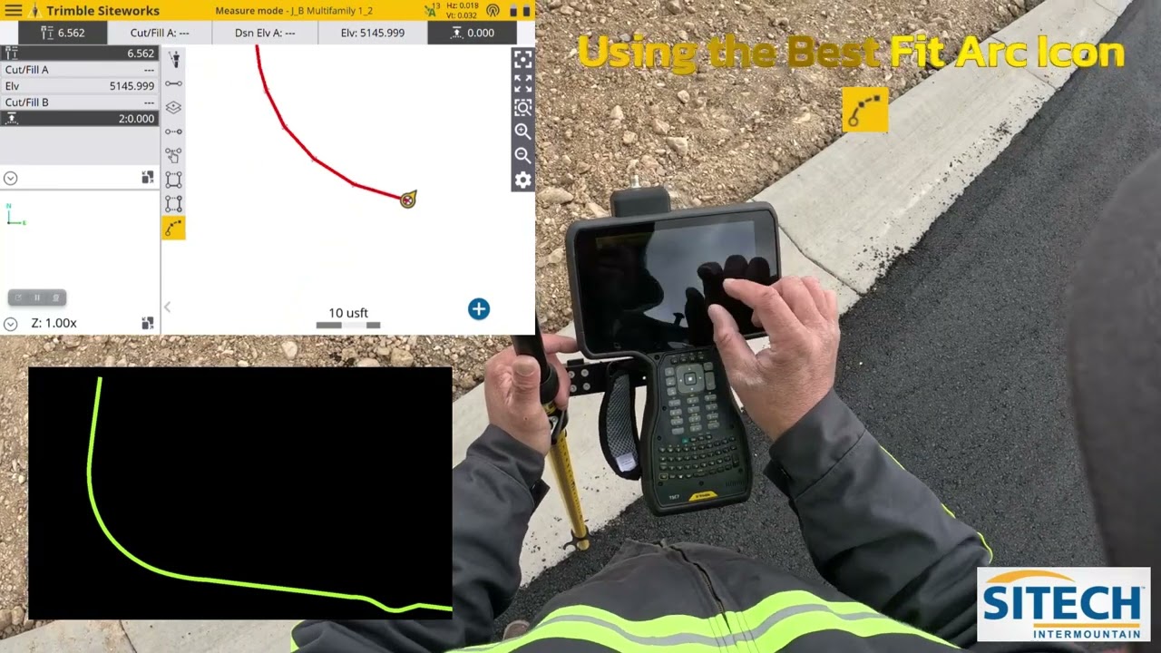 SITECH Siteworks: Measuring a Line String Using the Best Fit Arc Icon