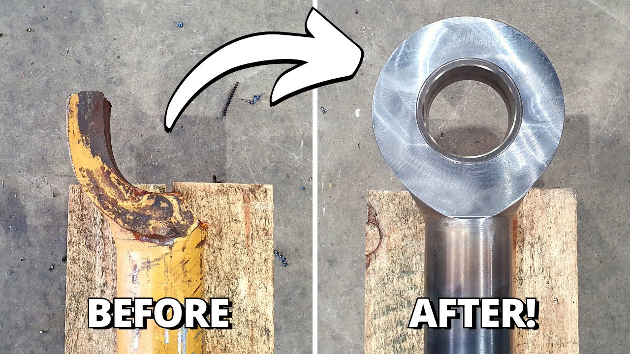Replacing BROKEN Eye on Hydraulic Cylinder for CAT 631 Scraper | Machining, Welding, Milling