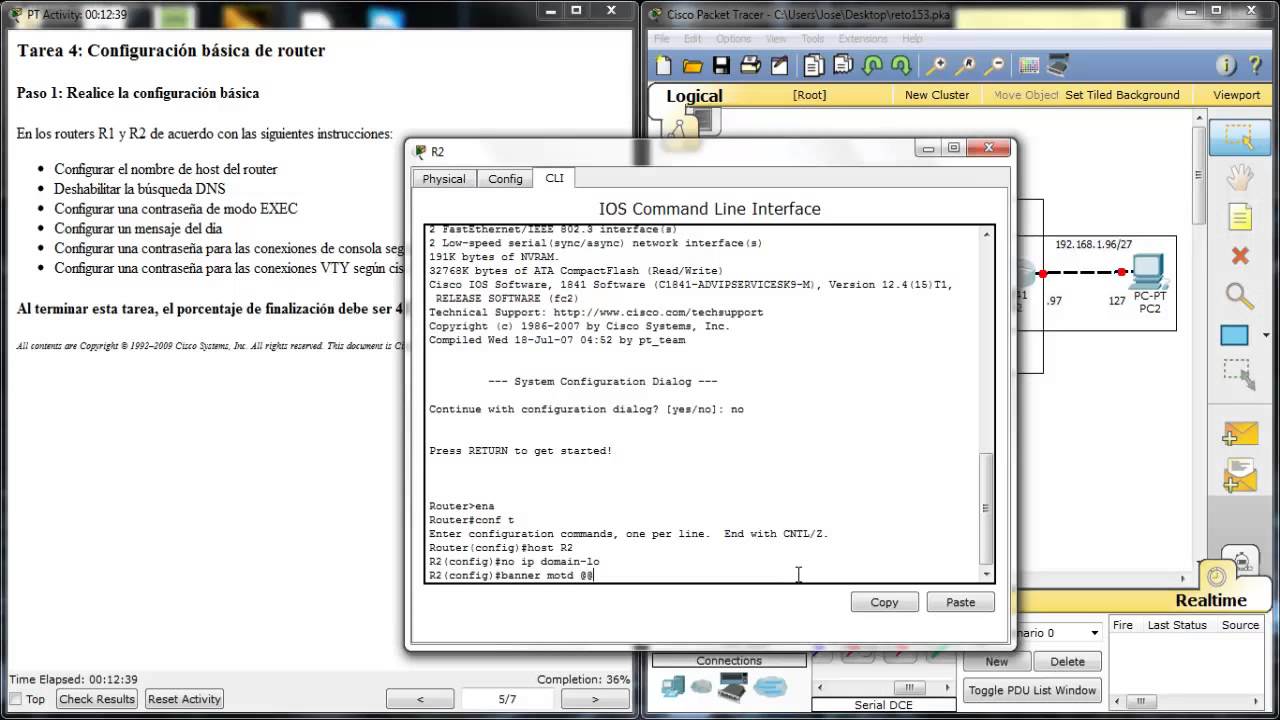 Configuración básica de router en Packet Tracer