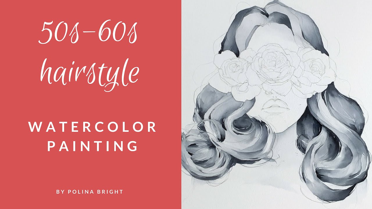 50s-60s hairstyle | Watercolor painting