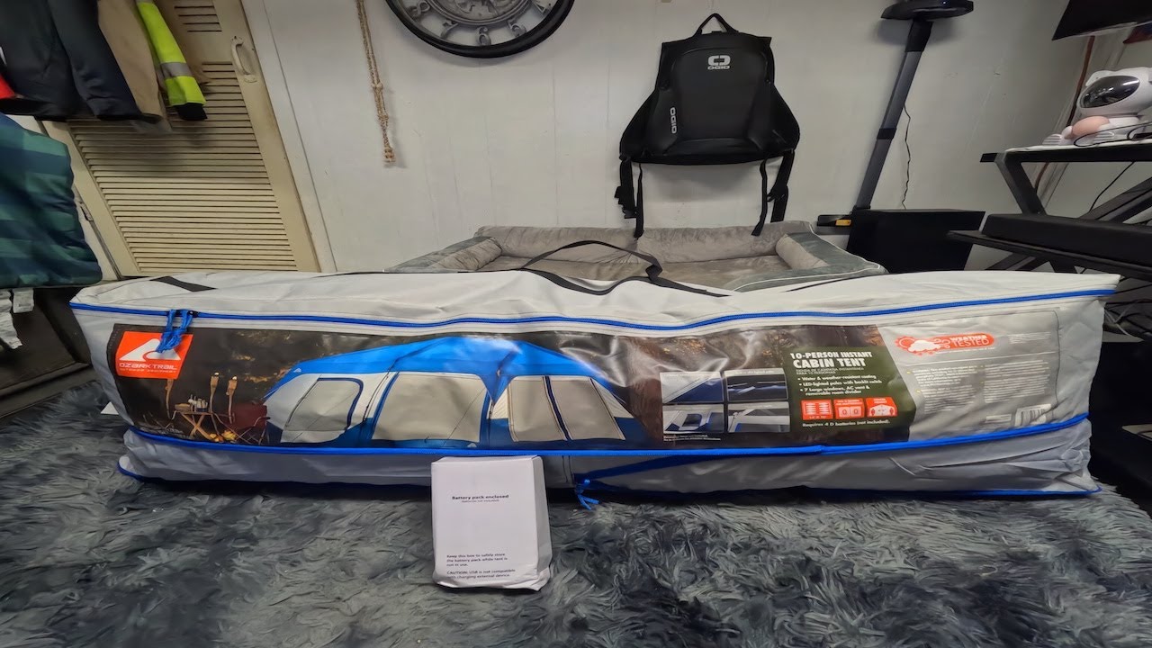 ozark trail 10 person 14x10 lighted instant cabin tent- over Costco tent