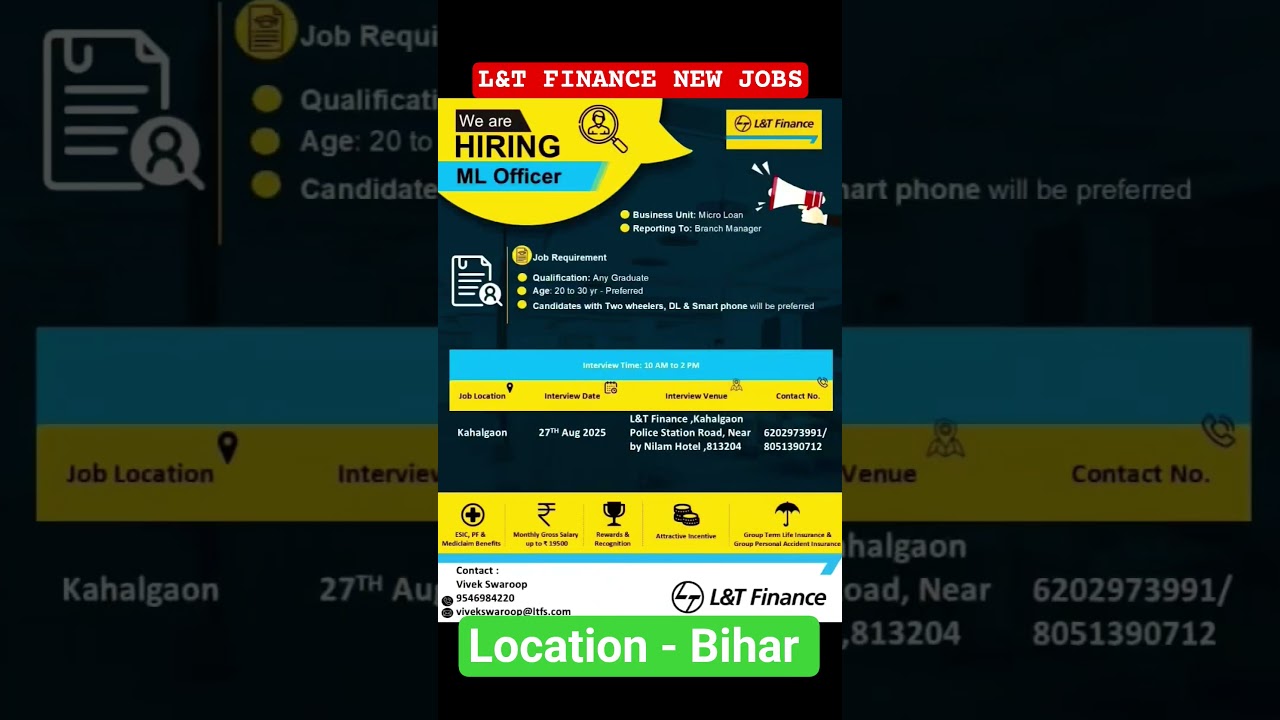 L&T Finance New Job Vacancy | Finance Jobs #financejobs #bihar #shortvideo #biharjobs #microfinancej
