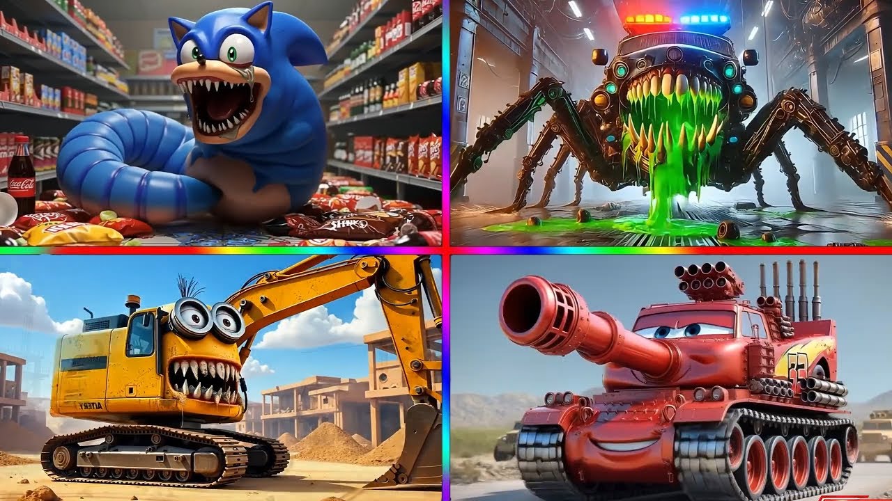 Police Car 🆚  Minion🆚 SONIC.EXE 🆚McQueen Tank   🎶 Tiles Hop