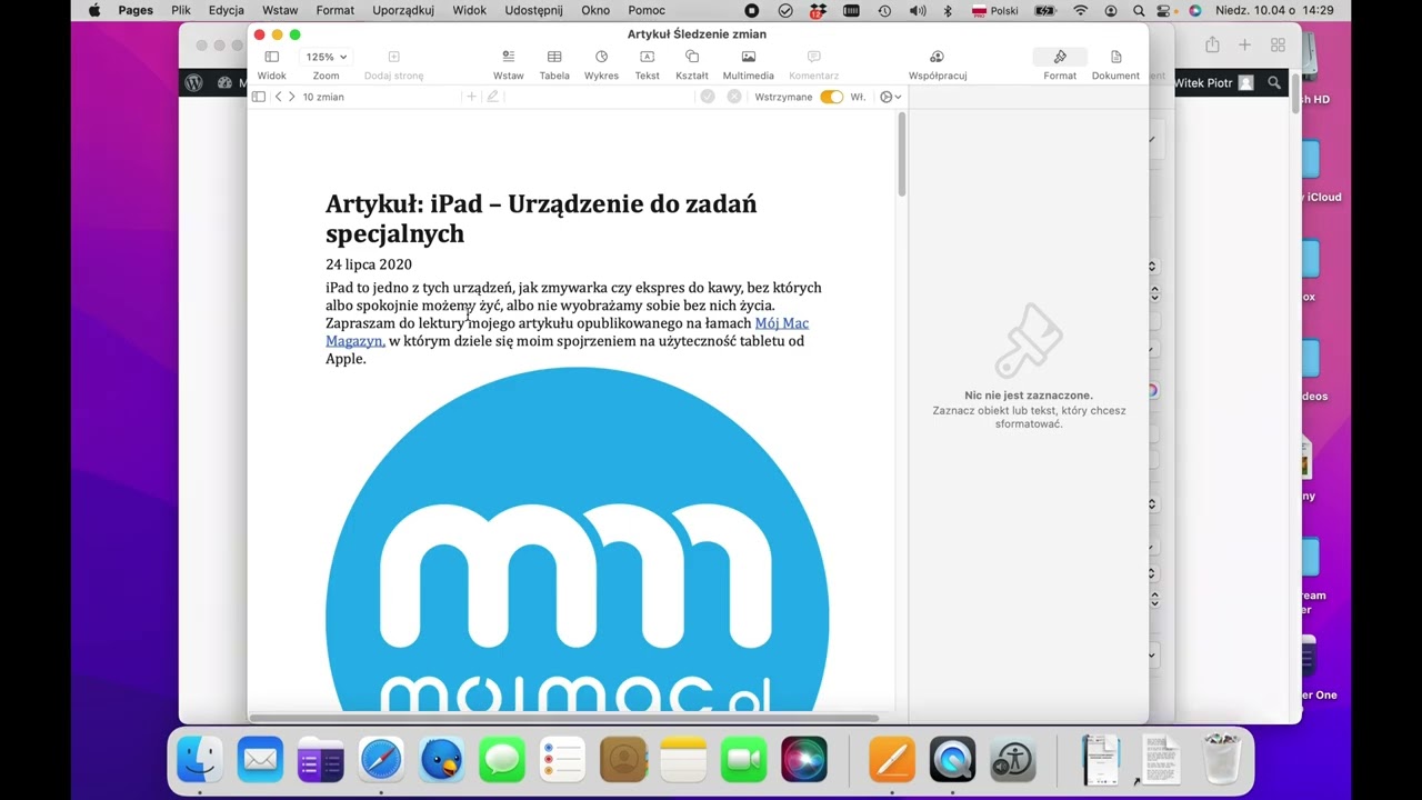 📑 Śledzenie zmian i komentarzy z VoiceOver w Pages na macOS