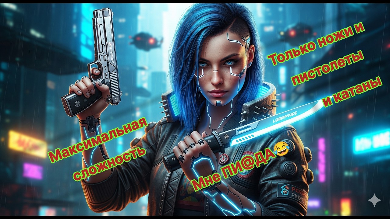 #1 Cyberpunk 2077  Макс сложность. Только нож, пистолет, катана.