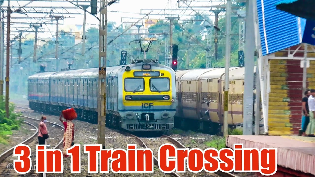HIGH SPEED PERFECT CROSSING TRAINS | 3 Ph MEMU xing EMU xing WAP7 ICF xing EMU | 4 Crossings same ti