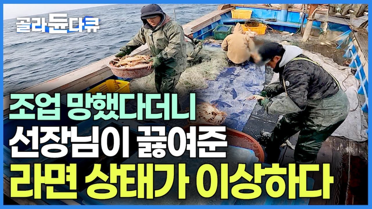 출항 6시간 만에 첫 끼. 조업 망했다던 선장님 라면 물부터 올리더니 심상치가 않다｜대게 비싸 다더니 방생?｜비싼 해산물 가득 해물 라면 먹방｜만선 대게잡이｜극한직업｜#골라듄다큐