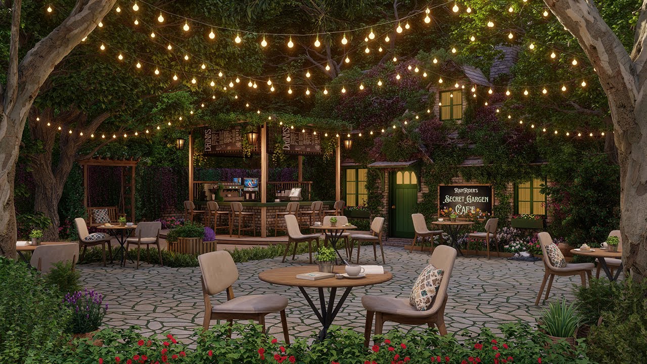Secret Garden Cafe Ambience NO MUSIC 🌿☕ -  Cozy Cafe Surrounded by Lush Greenery & Nature Sounds