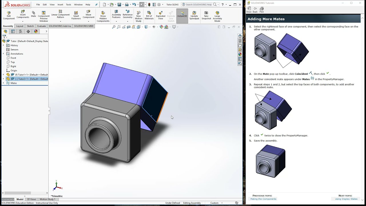 SolidWorks 22: Начало работы. Урок 2. Сборки — Соединение компонентов.