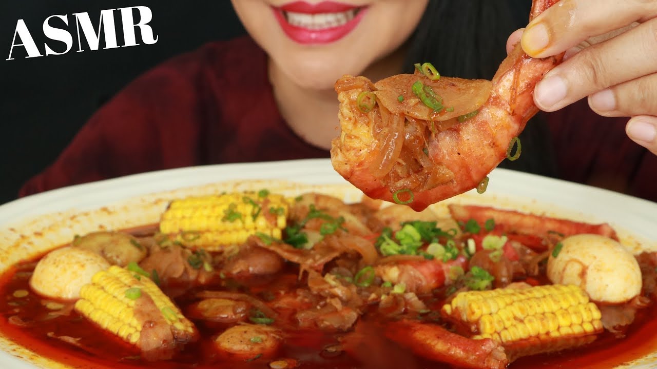 GIANT SHRIMPS & SCALLOPS IN BLOVES SAUCE ~ ASMR (No Talking)