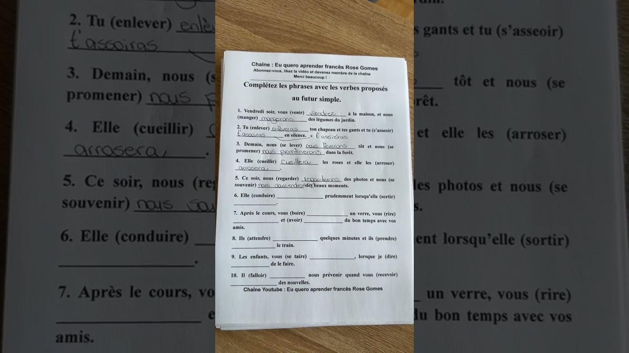 Exercice de français : conjugaison de verbes au futur simple