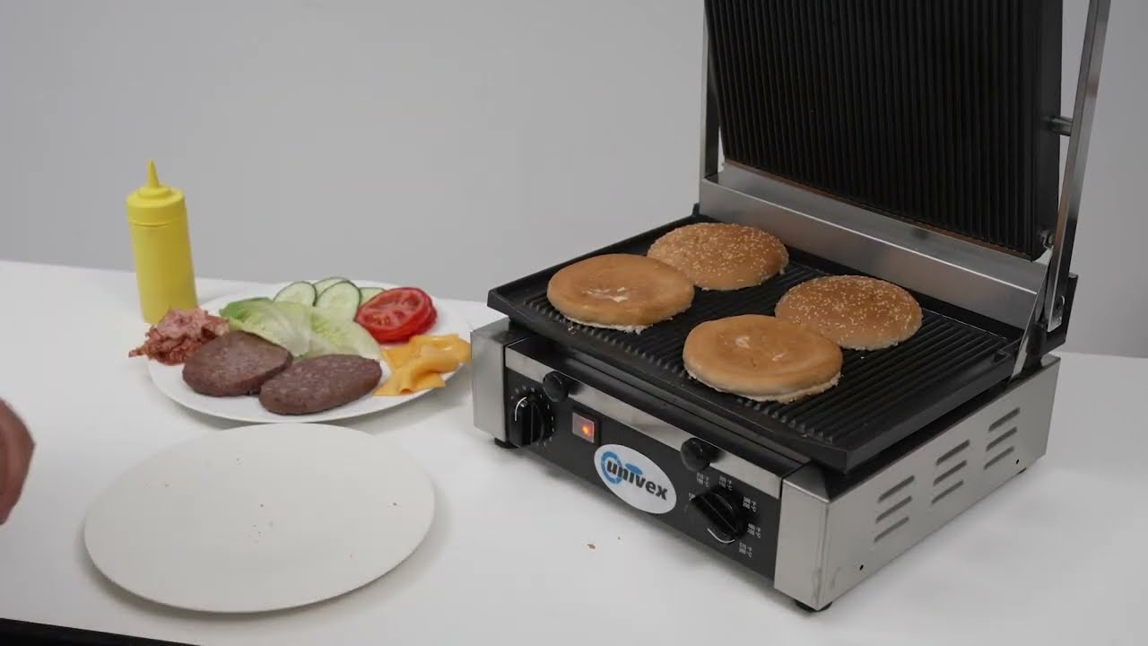 Univex Panini Press Grilling Hamburgers