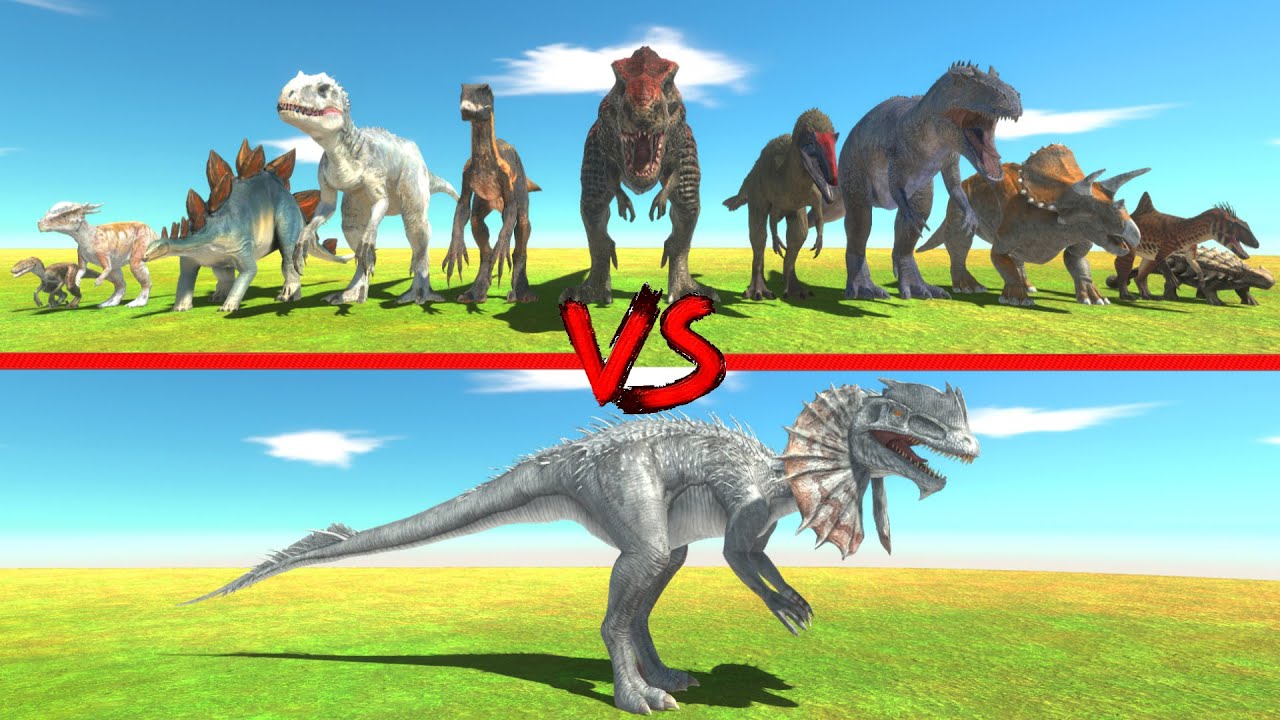 Dilophosaurus Dinosaur in Battle with All Dinosaurs - Animal Revolt Battle Simulator