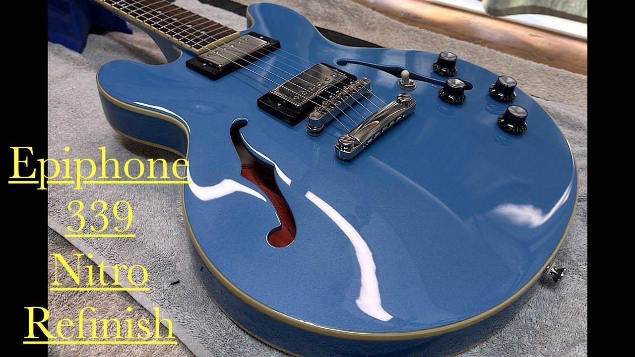 Epiphone 339 Guitar Refinish In Nitrocellulose Pelham Blue Lacquer Respray