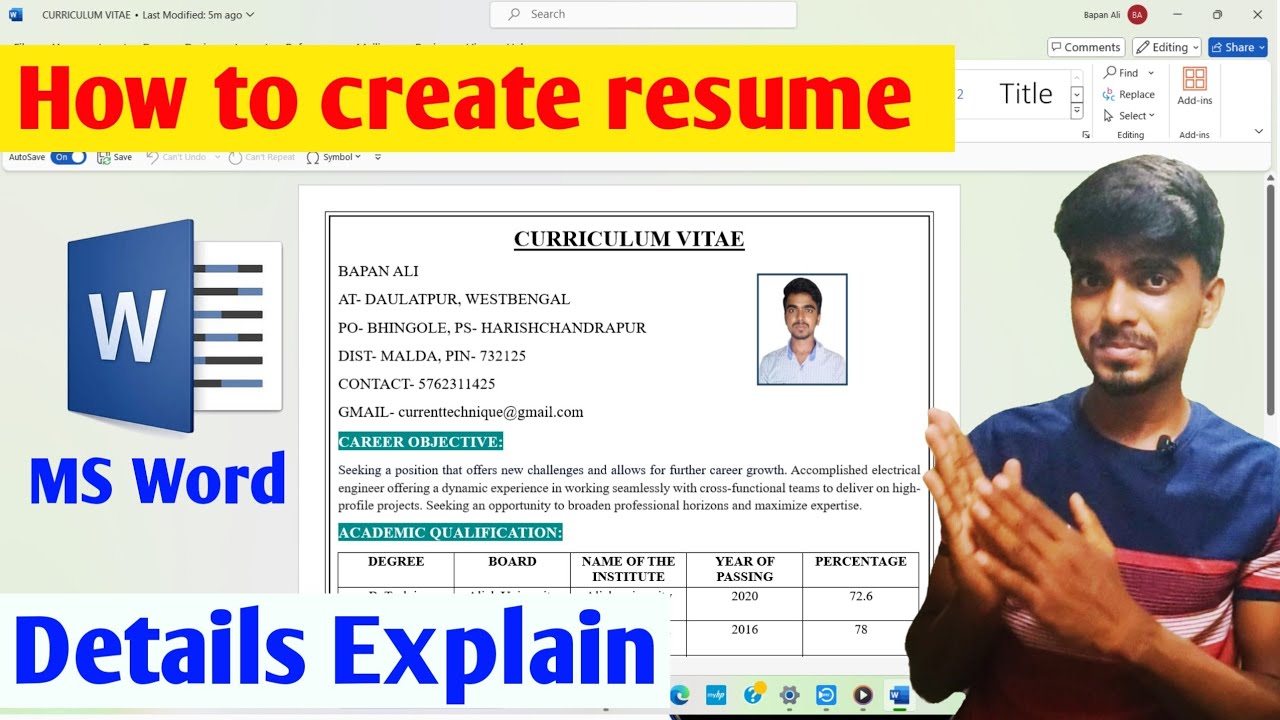 resume/cv/bio-data keise banaye । How to create resume in ms word |