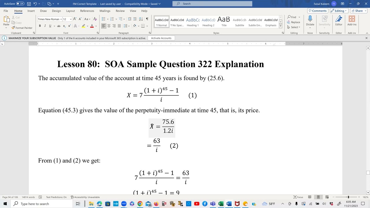 Actuarial SOA Exam FM Prep Lesson 80: SOA Sample Question 322 Solution