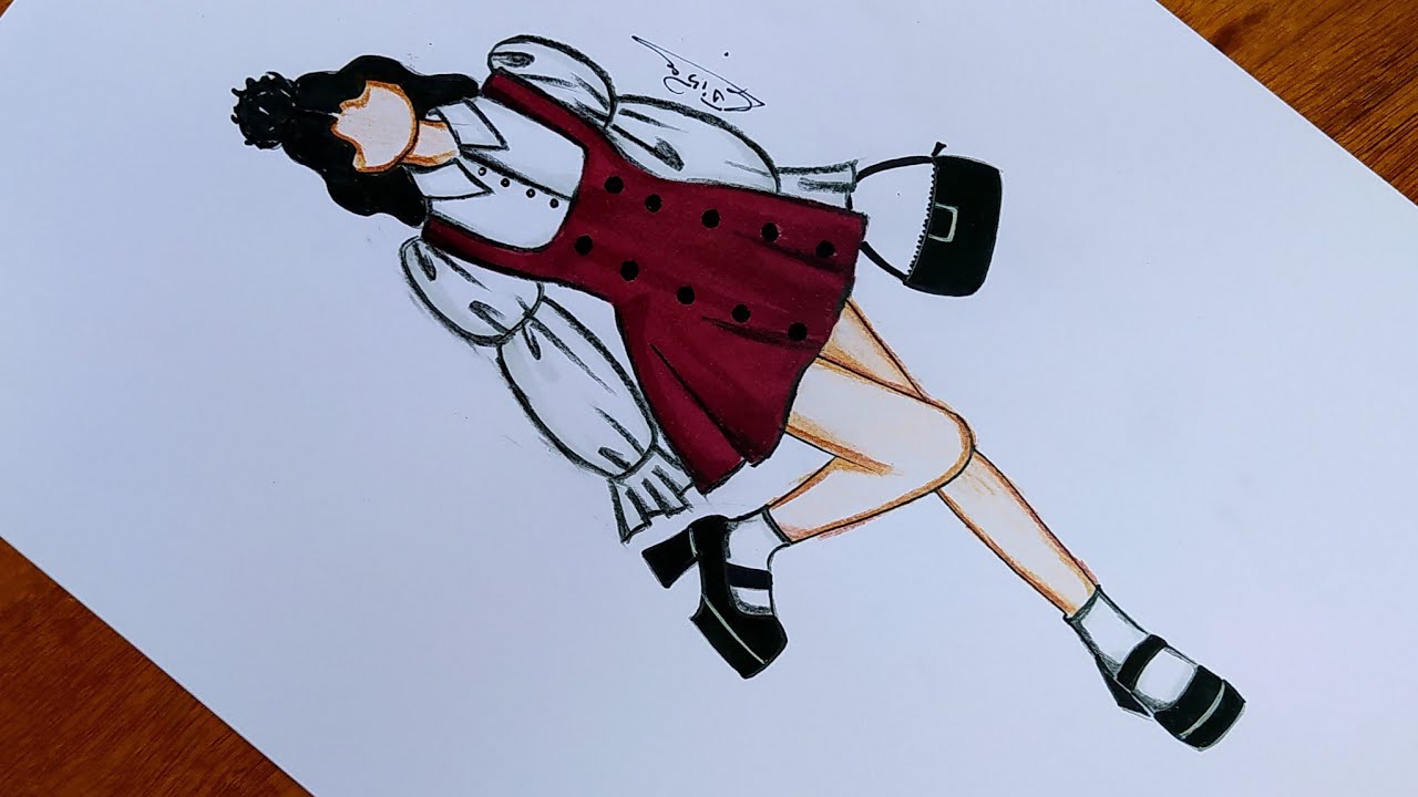 رسم أزياء كورية جميلة سهلة جدا بالخطوات | رسم أزياء سهل | رسم بنات
