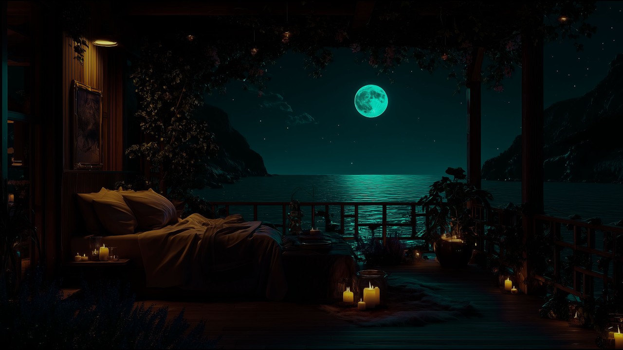 No Ads • Emerald Moon Over the Quiet Sea 🌊 Gentle Piano for Peaceful Sleep | 1 Hour