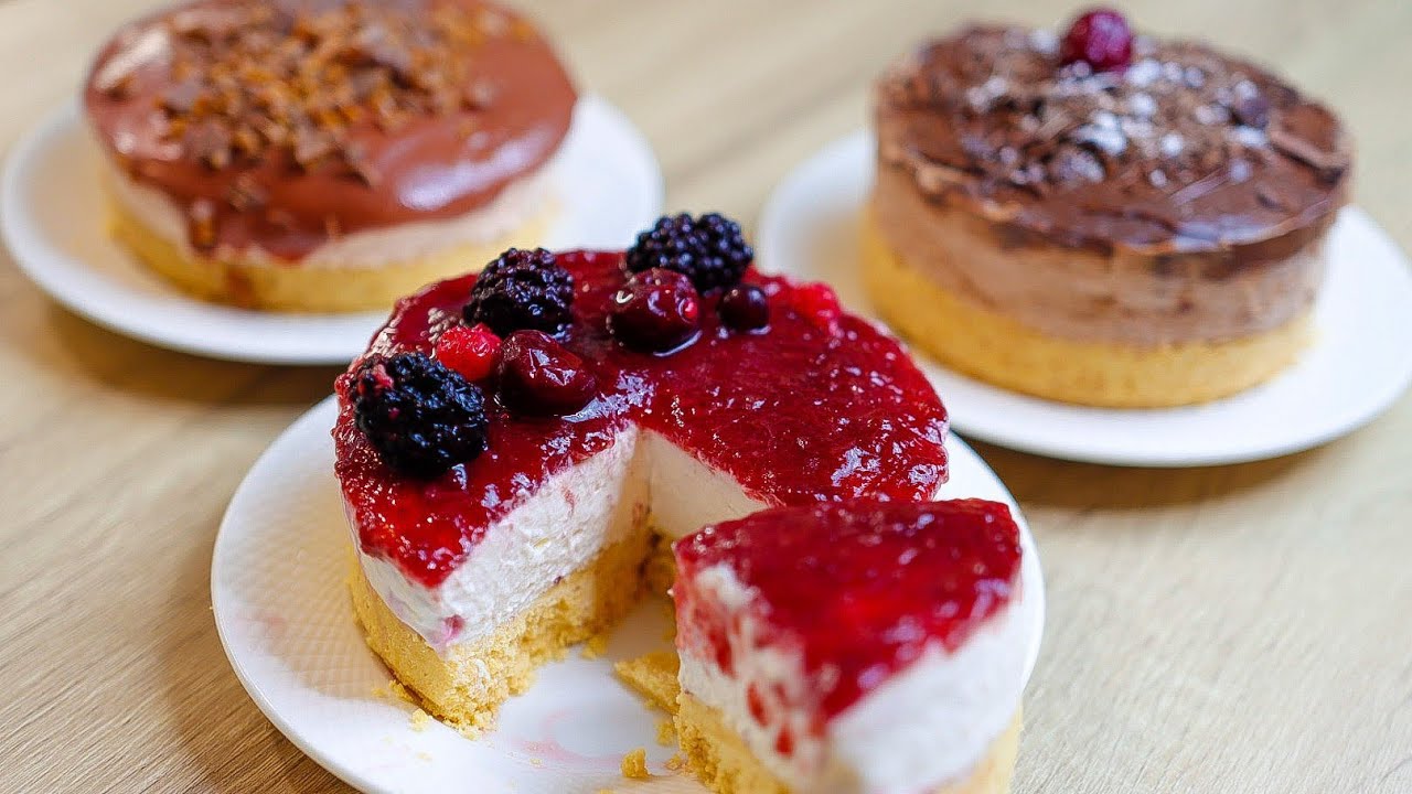 تشيز كايك بدون فرن ب 3 نكهات cheesecake sans cuisson