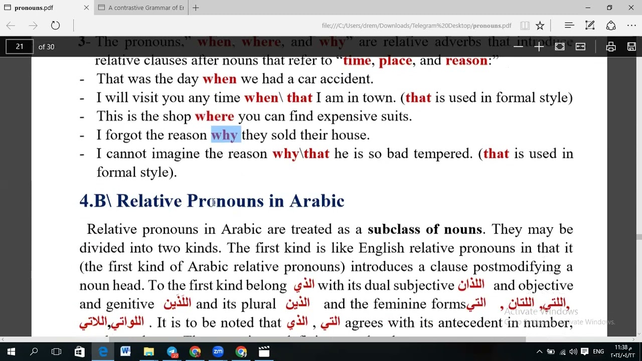 Chapter Nine: Pronouns -Relative Pronouns in English and Arabic-Part4