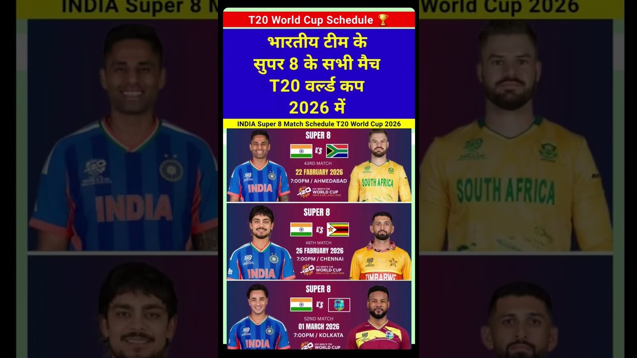 🔥Team India Super 8 Match Schedule Date Time for T20 World Cup 2026 #date #schedule #cricket